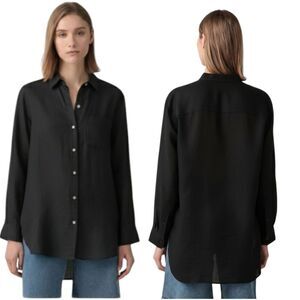 Theory Black 💯 Ramie Tunic Length Button Down Shirt M Us 8